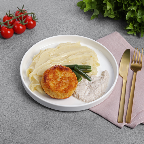 Котлета куриная с картофельным пюре и грибным соусом ЛЕНТА FRESH, 300г, картинка
