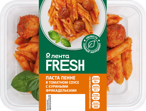 Паста пенне в томатном соусе с куриными фрикадельками ЛЕНТА FRESH, 340г, вид