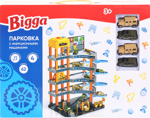 Набор игровой BIGGA Парковка с инерционными машинками со звуковыми эффектами, 62 предмета, Арт. 907100414, фото