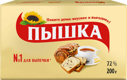 Маргарин ПЫШКА Для выпечки 72%, 200г, крупный план