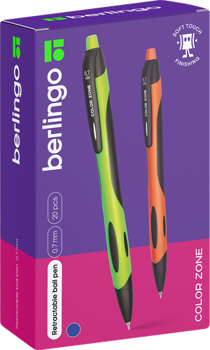 Ручка шариковая BERLINGO Color zone 2, автоматическая, синий, 0,7мм, Арт. CBm_70955, крупный план