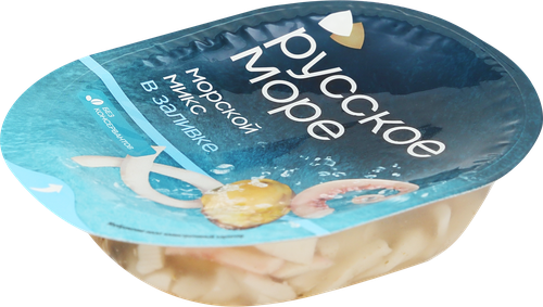 Коктейль из морепродуктов РУССКОЕ МОРЕ Морской микс, в заливке, 180г, крупный план