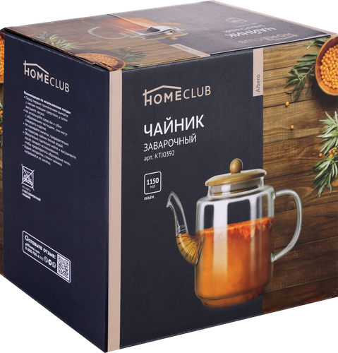 Чайник заварочный HOMECLUB Albero, стекло, бамбук, 1.15л, Арт. KTJ0392, картинка
