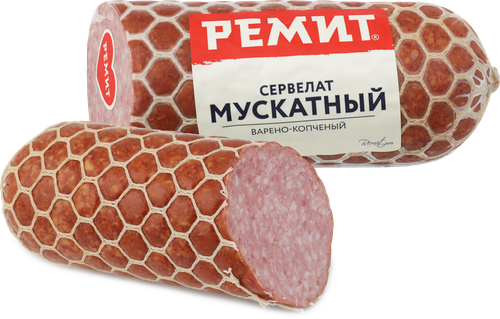 Колбаса варено-копченая РЕМИТ Сервелат Мускатный, 360г, вид
