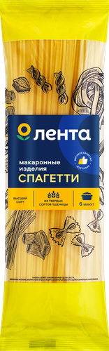 Макароны ЛЕНТА Спагетти группа А, высший сорт, 450г, крупный план