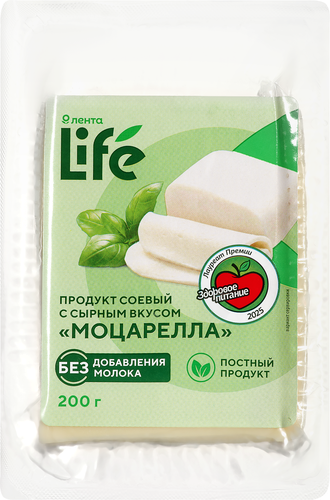 Продукт соевый ЛЕНТА LIFE Моцарелла, с сырным вкусом, 200г, детальное фото