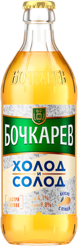 Пиво светлое БОЧКАРЕВ Холод и солод пастеризованное 4,1%, 0.43л, крупный план
