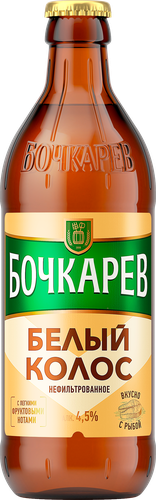 Напиток пивной БОЧКАРЕВ Белый колос нефильтрованный пастеризованный 4,5%, 0.43л, картинка