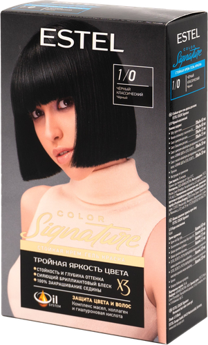 Крем-гель краска для волос ESTEL Color Signature 1/0 Черный классический, 170г, крупный план