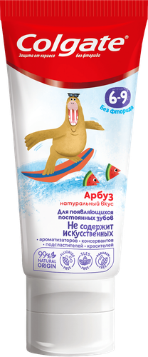 Зубная паста детская COLGATE Арбуз, без фторида, 6–9 лет, 60мл, детальное фото