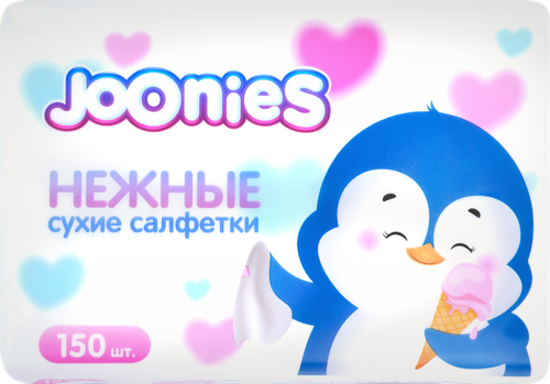 Салфетки сухие детские JOONIES Нежные, 150шт, детальное фото