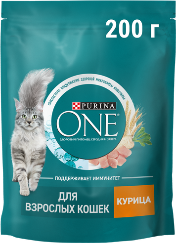 Корм сухой для взрослых кошек PURINA ONE Курица, 200г, крупный план