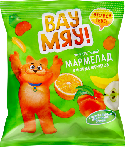 Мармелад жевательный ВАУ МЯУ! Фрукты со вкусом яблока, персика, банана, апельсина, 70г, детальное фото