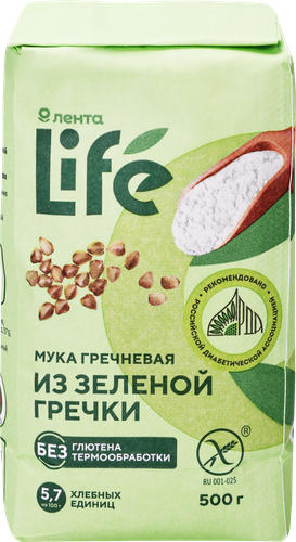 Мука гречневая безглютеновая ЛЕНТА LIFE из непропаренной гречневой крупы, 500г, изображение