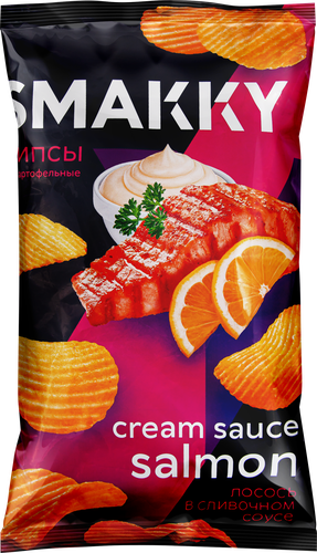 Чипсы картофельные SMAKKY со вкусом лосось в сливочном соусе, 180г, крупный план