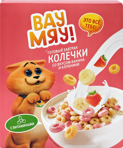 Колечки ВАУ МЯУ! со вкусом банана и клубники, 175г, детальное фото