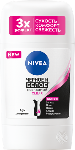 Дезодорант-антиперспирант стик женский NIVEA Clear Черное и белое Невидимый, 50мл, фото