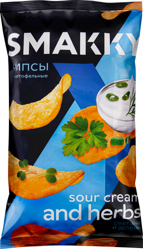 Чипсы картофельные SMAKKY со вкусом сметана и зелень, 180г, вид