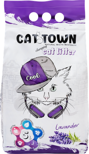 Наполнитель для кошачьего туалета CAT TOWN комкующийся с ароматом лаванды, 5л, фотография
