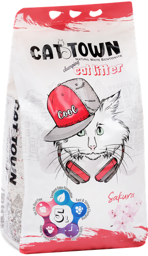 Наполнитель для кошачьего туалета CAT TOWN комкующийся с ароматом сакуры, 5л, крупный план