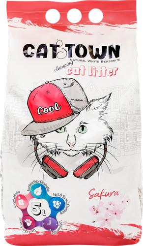Наполнитель для кошачьего туалета CAT TOWN комкующийся с ароматом сакуры, 5л, крупный план