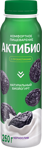 Биойогурт питьевой АКТИБИО Чернослив 1,5%, без змж, 260г, крупный план