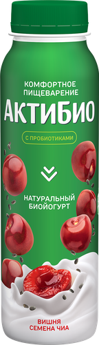 Биойогурт питьевой АКТИБИО Вишня, семена чиа 1,5%, без змж, 260г, картинка