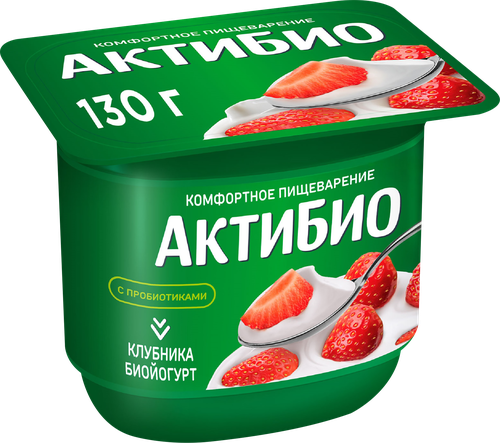 Биойогурт АКТИБИО Клубника 2,9%, без змж, 130г, изображение