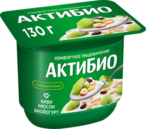 Биойогурт АКТИБИО Киви, мюсли 3%, без змж, 130г, детальное фото