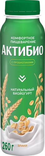Биойогурт питьевой АКТИБИО Злаки 1,6%, без змж, 260г, вид