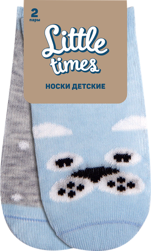 Носки детские LITTLE TIMES р. 6–14, голубой/розовый, серый меланж, Арт. LT-2-BL&nbsp;/LT-2-PI, 2пары, картинка