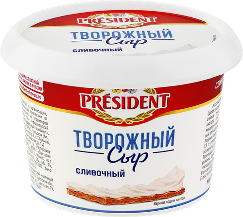 Сыр творожный PRESIDENT Сливочный, без змж, 140г, изображение