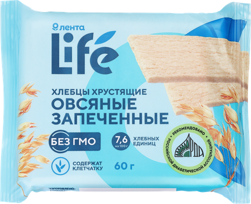 Хлебцы овсяные ЛЕНТА LIFE хрустящие запеченные, 60г, картинка