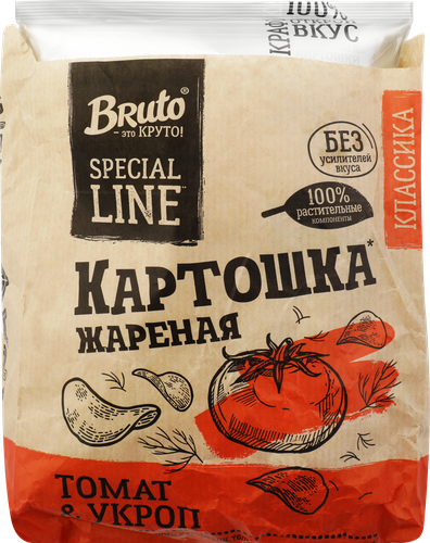 Чипсы картофельные BRUTO Крафт, картошка жареная с томатом и укропом, 120г, вид