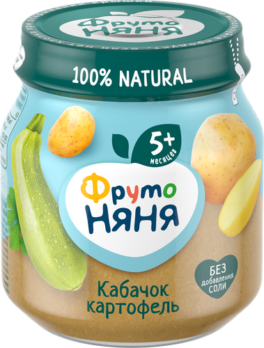 Пюре овощное ФРУТОНЯНЯ Кабачок и картофель, с 5 месяцев, 110г, крупный план