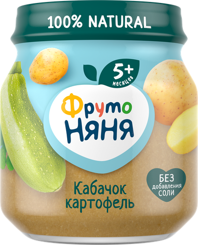 Пюре овощное ФРУТОНЯНЯ Кабачок и картофель, с 5 месяцев, 110г, изображение