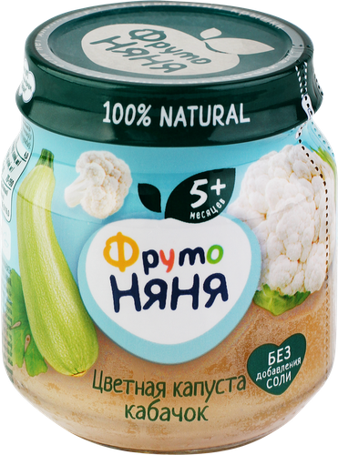Пюре овощное ФРУТОНЯНЯ Цветная капуста и кабачок, с 5 месяцев, 110г, детальное фото