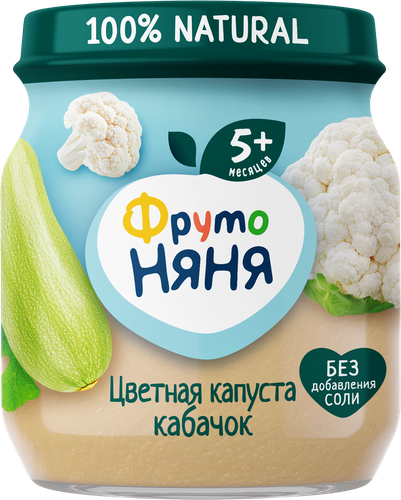 Пюре овощное ФРУТОНЯНЯ Цветная капуста и кабачок, с 5 месяцев, 110г, фотография