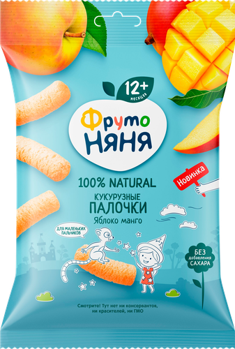 Палочки кукурузные ФРУТОНЯНЯ Яблоко и манго, с 12 месяцев, 20г, крупный план