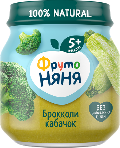 Пюре овощное ФРУТОНЯНЯ Капуста брокколи и кабачок, с 5 месяцев, 110г, фотография