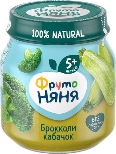 Пюре овощное ФРУТОНЯНЯ Капуста брокколи и кабачок, с 5 месяцев, 110г, фото