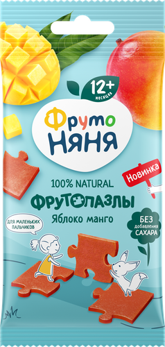 Кусочки фруктово-ягодные ФРУТОНЯНЯ Фрутопазлы, яблоко и манго, с 12 месяцев, 20г, вид