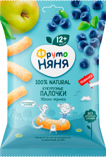 Палочки кукурузные ФРУТОНЯНЯ Яблоко и черника, с 12 месяцев, 20г, картинка