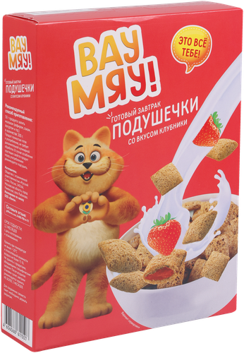 Готовый завтрак ВАУ МЯУ Подушечки со вкусом клубники, 200г, фото