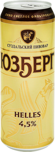 Пиво светлое ЮЗБЕРГ Хеллес фильтрованное пастеризованное 4,5%, 0.45л, вид