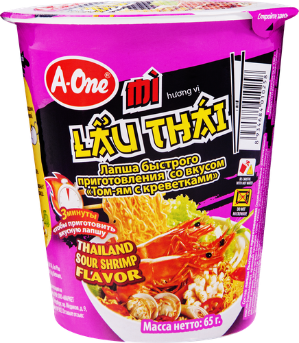 Лапша A-ONE со вкусом Том-ям с креветками, 65г, детальное фото