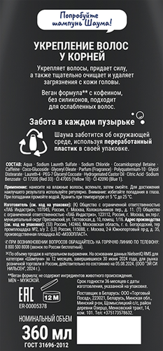Шампунь для волос мужской ШАУМА Men Укрепление волос у корней, 360мл, изображение