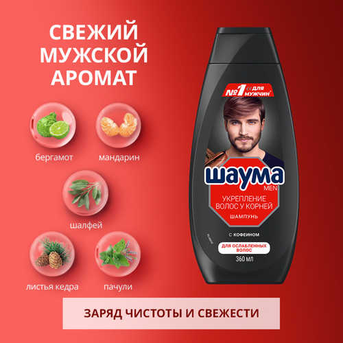Шампунь для волос мужской ШАУМА Men Укрепление волос у корней, 360мл, крупный план