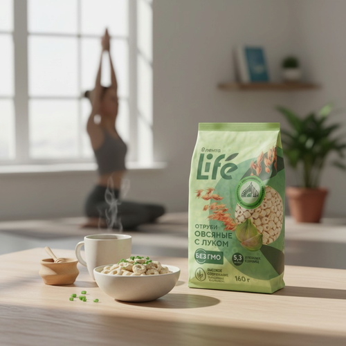 Отруби овсяные ЛЕНТА LIFE С луком, экструдированные, 160г, вид