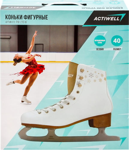 Коньки фигурные ACTIWELL р. 39–41, белые, Арт. PW-215 W, фото